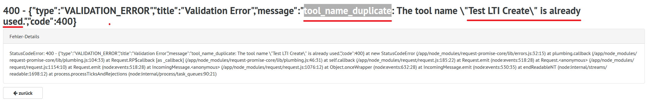 Error message example