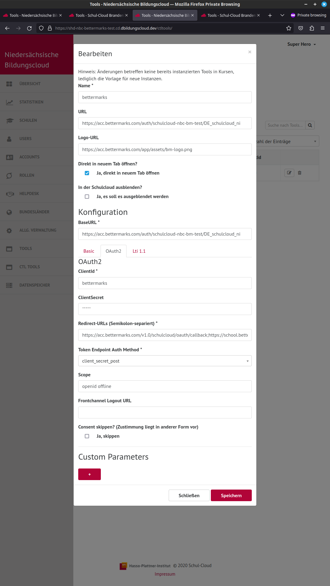nbc-bettermarks-test configuration